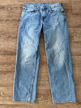Old Navy Denim Jeans Men 32x32 Loose Fit Faded Light Wash Classic Straight Leg